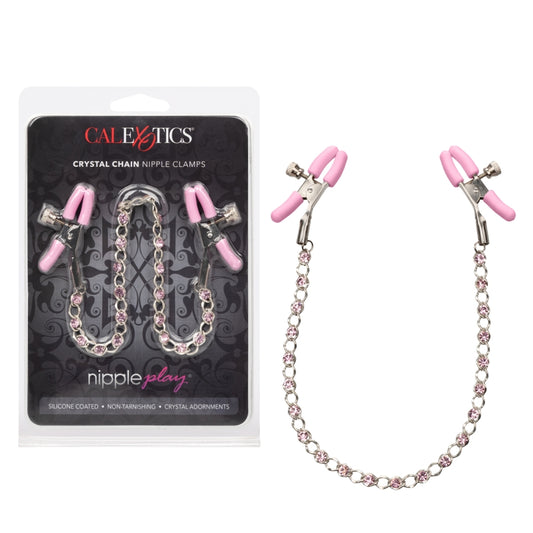 Nipple Play Crystal Chain Nipple Clamps - Pink