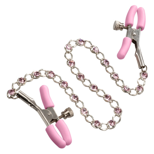 California Exotic Nipple Play Crystal Chain Nipple Clamps - Pink