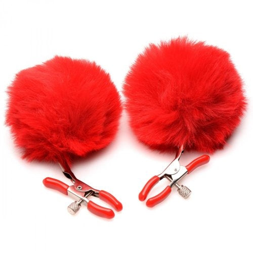 XR Brands Charmed Pom Pom Nipple Clamps - Red