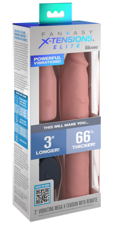 Fantasy X-tensions Elite 9" Sleeve Vibrating 3" Plug w/Remote - Light