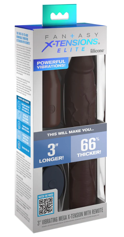 Fantasy X-tensions Elite 9" Sleeve Vibrating 3" Plug w/Remote - Brown