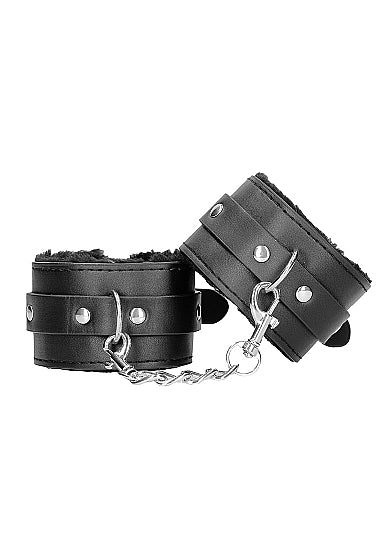 Shots - Ouch! B&W - Plush Bonded Leather Hand Cuffs w Adjustable Straps