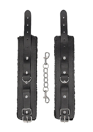 Shots - Ouch! B&W - Plush Bonded Leather Hand Cuffs w Adjustable Straps