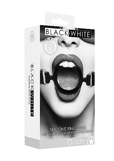 Shots - Ouch! B&W - Silicone Ring Gag w Adjustable Bonded Leather Straps