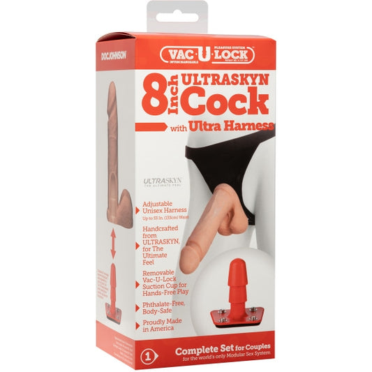 Vac-U-Lock - 8 Inch ULTRASKYN Cock w Ultra Harness