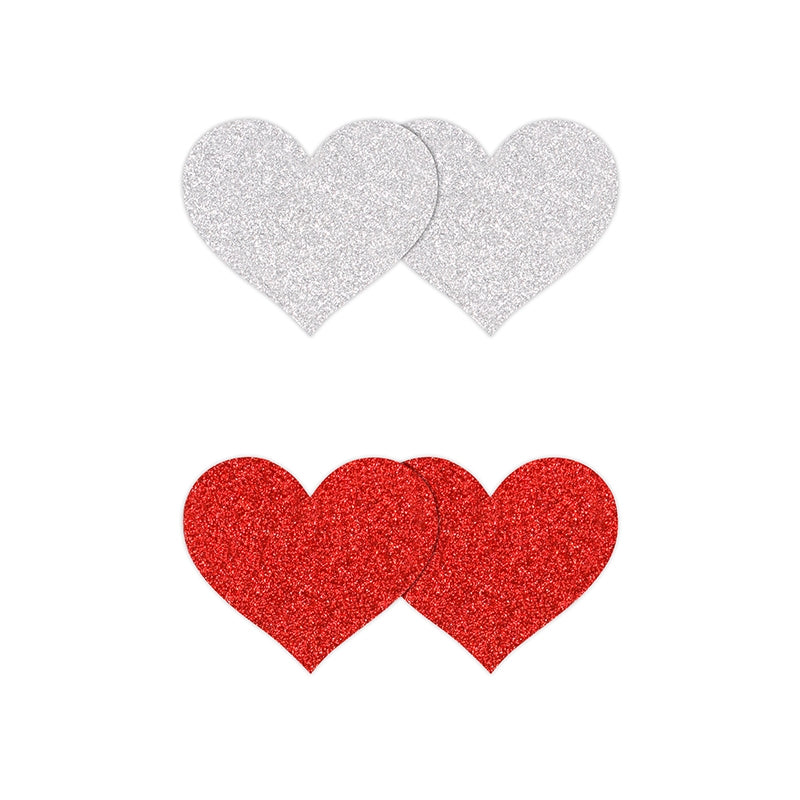 NS - Pretty Pasties - Glitter Hearts - Red/Silver - 2 Pair