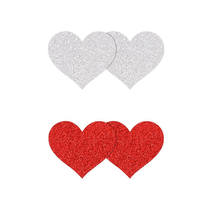 NS - Pretty Pasties - Glitter Hearts - Red/Silver - 2 Pair