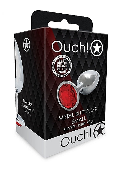 Shots - Ouch! - Round Gem Butt Plug - Silver / Ruby Red - Small