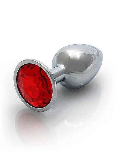 Shots - Ouch! - Round Gem Butt Plug - Silver / Ruby Red - Small