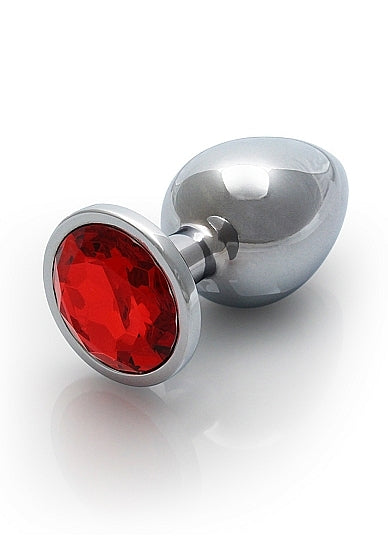 Shots - Ouch! - Round Gem Butt Plug - Silver / Ruby Red - Medium