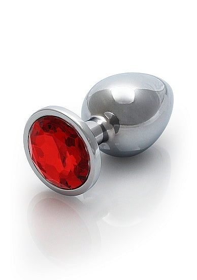 Shots - Ouch! - Round Gem Butt Plug - Silver / Ruby Red - Large