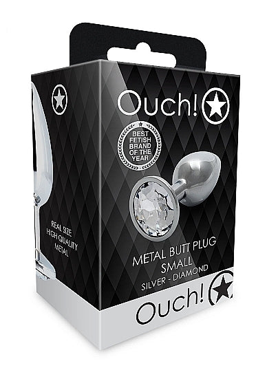 Shots - Ouch! - Round Gem Butt Plug - Silver / Diamond - Small