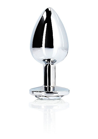 Shots - Ouch! - Round Gem Butt Plug - Silver / Diamond - Medium