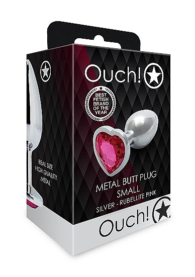 Shots - Ouch! - Heart Gem Butt Plug - Silver / Rubellite Pink - Small