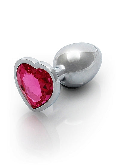 Shots - Ouch! - Heart Gem Butt Plug - Silver / Rubellite Pink - Medium