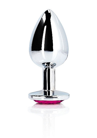 Shots - Ouch! - Heart Gem Butt Plug - Silver / Rubellite Pink - Medium