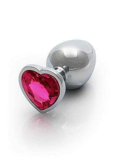 Shots - Ouch! - Heart Gem Butt Plug - Silver / Rubellite Pink - Large