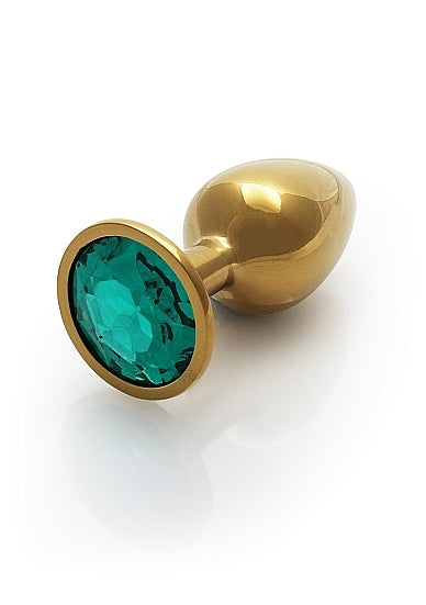 Shots - Ouch! - Round Gem Butt Plug - Gold / Emerald Green - Small