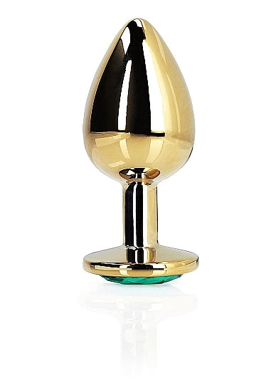 Shots - Ouch! - Round Gem Butt Plug - Gold / Emerald Green - Small