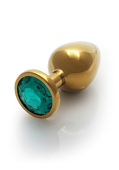 Shots - Ouch! - Round Gem Butt Plug - Gold / Emerald Green - Medium