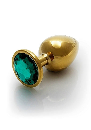 Shots - Ouch! - Round Gem Butt Plug - Gold / Emerald Green - Large