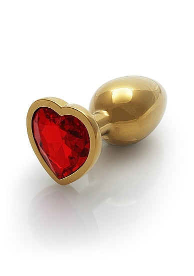 Shots - Ouch! - Heart Gem Butt Plug - Gold / Ruby Red - Small