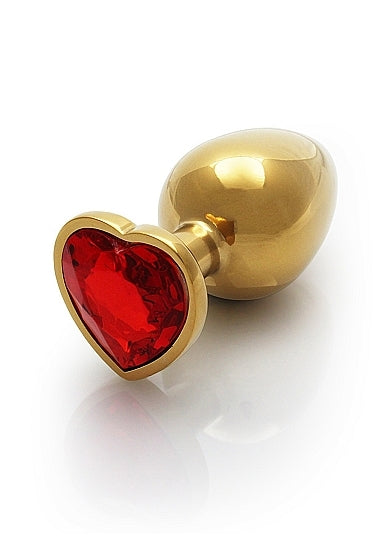 Shots - Ouch! - Heart Gem Butt Plug - Gold / Ruby Red - Medium
