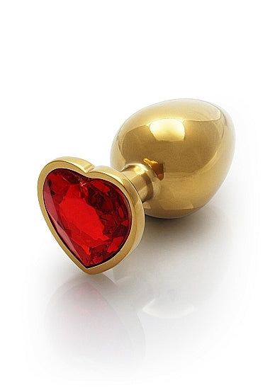 Shots - Ouch! - Heart Gem Butt Plug - Gold / Ruby Red - Large