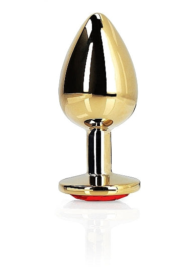 Shots - Ouch! - Heart Gem Butt Plug - Gold / Ruby Red - Large
