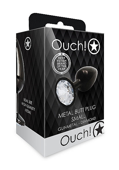 Shots - Ouch! - Round Gem Butt Plug - Gunmetal / Diamond - Small