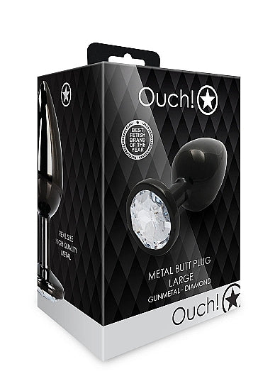 Shots - Ouch! - Round Gem Butt Plug - Gunmetal / Diamond - Large
