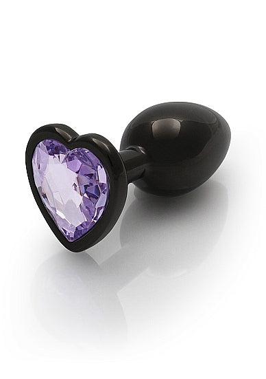 Shots - Ouch! - Heart Gem Butt Plug - Gunmetal / Amethyst - Small