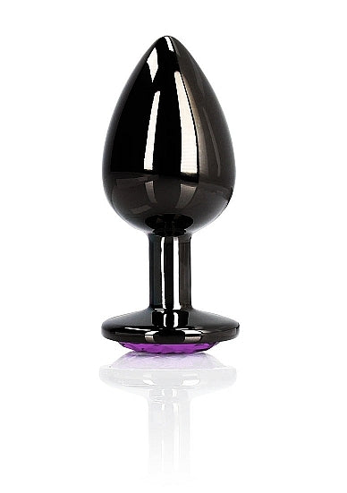 Shots - Ouch! - Heart Gem Butt Plug - Gunmetal / Amethyst - Small