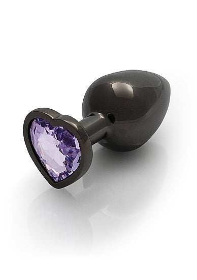 Shots - Ouch! - Heart Gem Butt Plug - Gunmetal / Amethyst - Medium