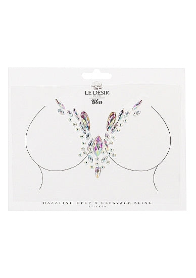 Shots - Dazzling Deep-V Cleavage Bling Sticker - Opal