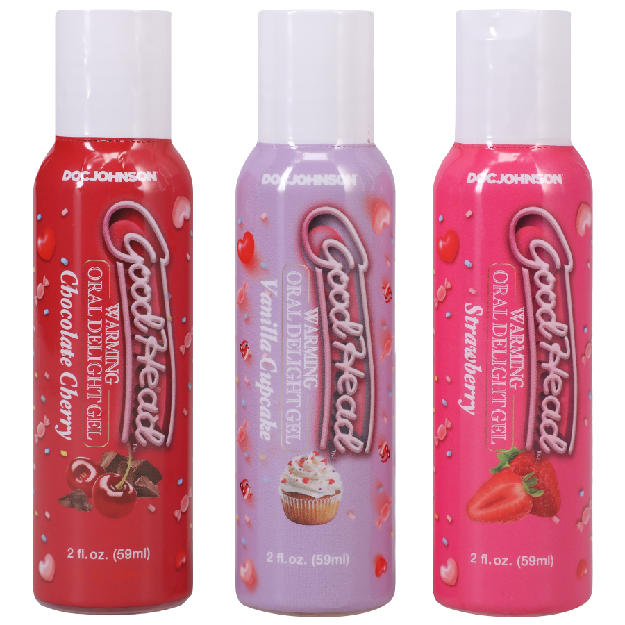 GoodHead - Warming Oral Delight Gel 3 pack 2oz. Strawberry, Vanilla Cupcake, Chocolate Cherry
