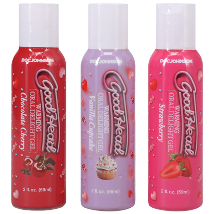 GoodHead - Warming Oral Delight Gel 3 pack 2oz. Strawberry, Vanilla Cupcake, Chocolate Cherry