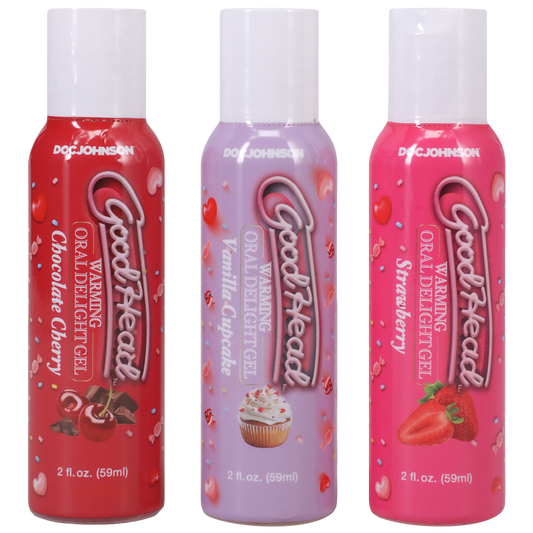 GoodHead - Warming Oral Delight Gel 3 pack 2oz. Strawberry, Vanilla Cupcake, Chocolate Cherry