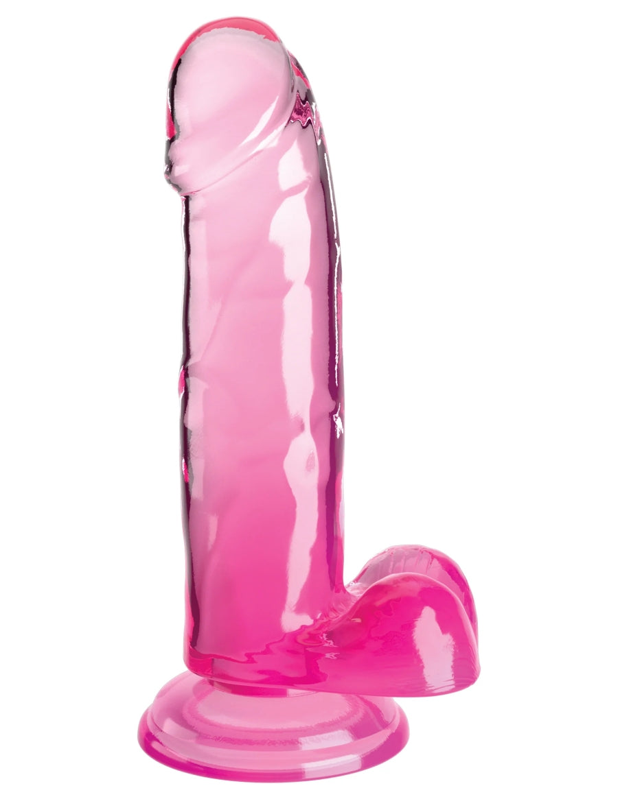 King Cock Clear 7" Cock with Balls - Pink