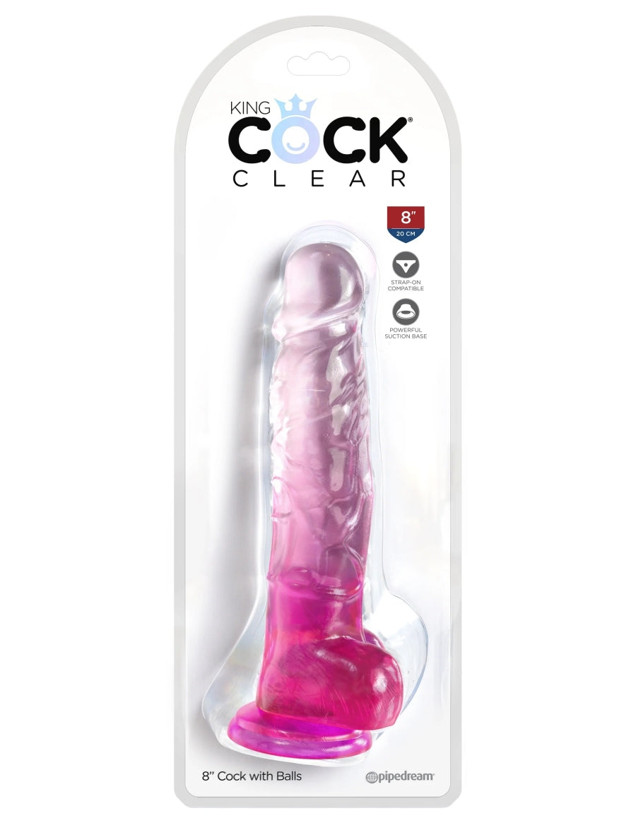 King Cock Clear 8" Cock with Balls - Pink