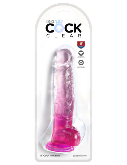 King Cock Clear 8" Cock with Balls - Pink