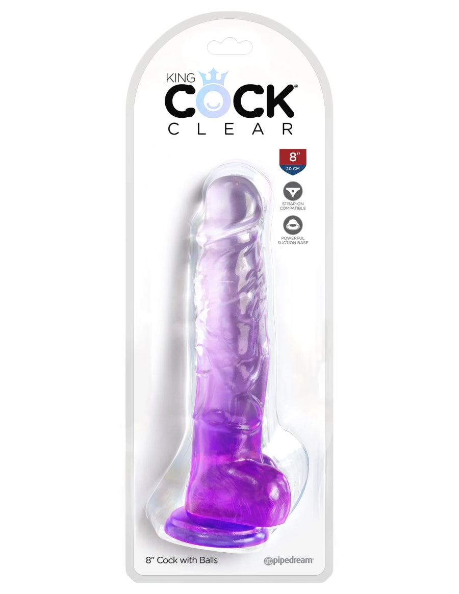 King Cock Clear 8" Cock with Balls - Purple