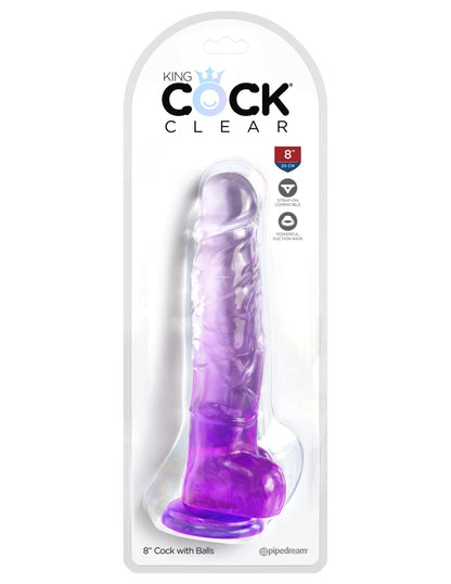 King Cock Clear 8" Cock with Balls - Purple