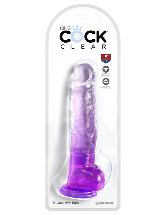 King Cock Clear 8" Cock with Balls - Purple