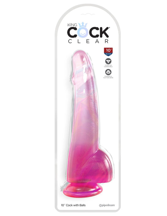 King Cock Clear 10" Cock with Balls - Pink