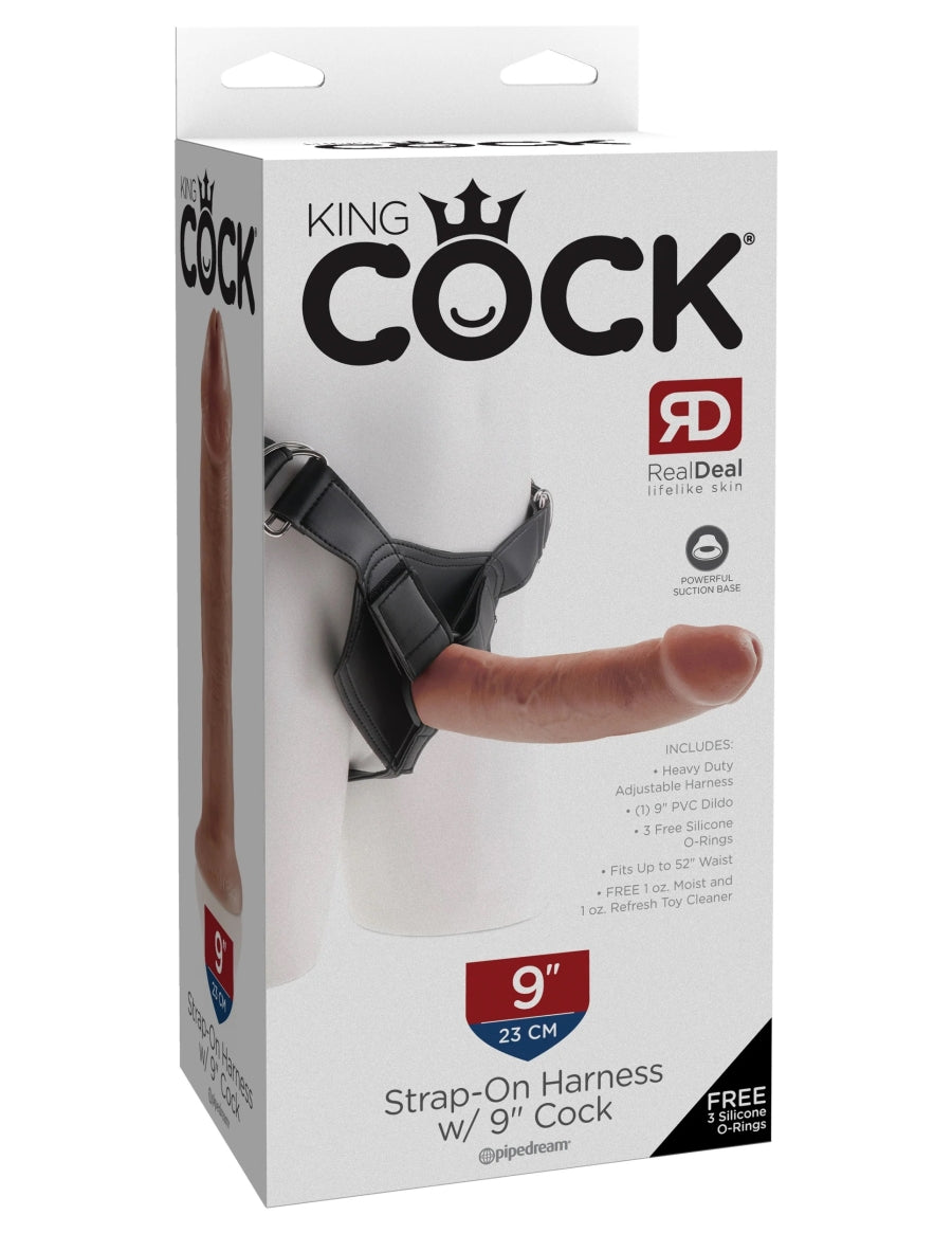 King Cock Strap-On Harness with 9" Cock Tan