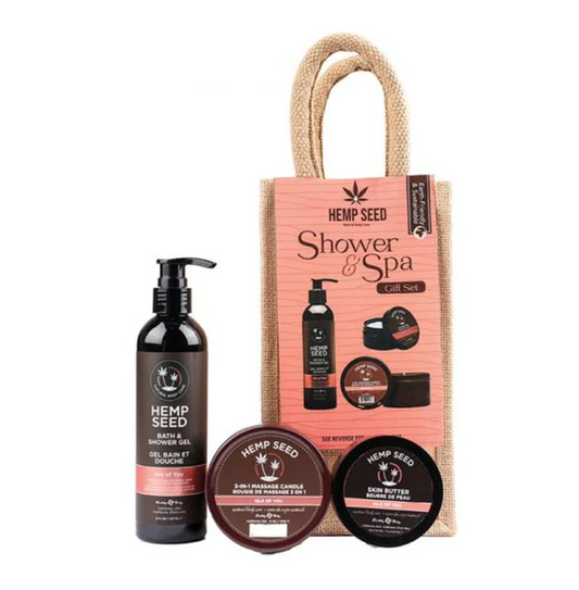 Hemp Seed Isle of You Holiday Spa Gift Set Includes 1 ea Shower Gel 8oz, Candle 3 n 1 Isle of You 6.8oz, Hemp Seed Skin Butter Isle of You Scent 1.7oz (Limited Edition)