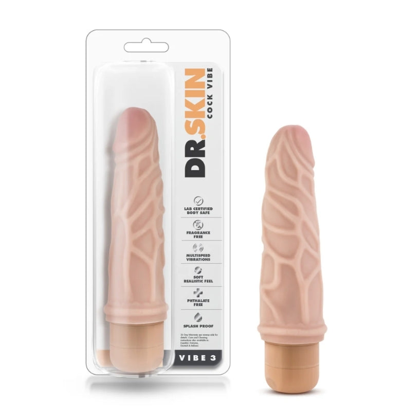 Blush - Dr. Skin Cock Vibe 3 - 7.25" Vibrating Cock - Beige
