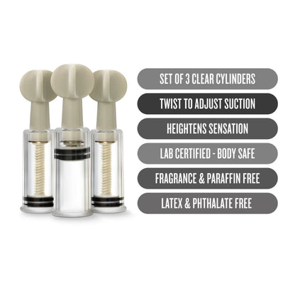 Blush - Temptasia - Clit And Nipple Twist Suckers - Set of 3 - Clear