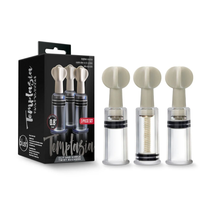 Blush - Temptasia - Clit And Nipple Twist Suckers - Set of 3 - Clear